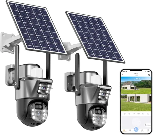 SANSCO Cámara de seguridad solar de doble lente 2K inalámbrica para exteriores, no necesita cables, WiFi 2.4G y 5G, cámara de seguridad para el