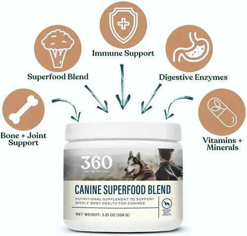 Miniatura 7 de 360 Pet Nutrition Canine Superfood Boost – All Life Stage - Suplemento para comida para perros, apoya la salud articular, digestiva e inmunológica
