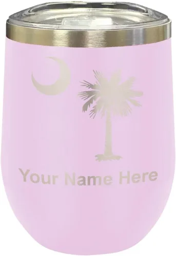 Miniatura 33 de LaserGram Vaso de vino de acero inoxidable de doble pared, bandera de Carolina del Sur, grabado personalizado incluido (rosa)