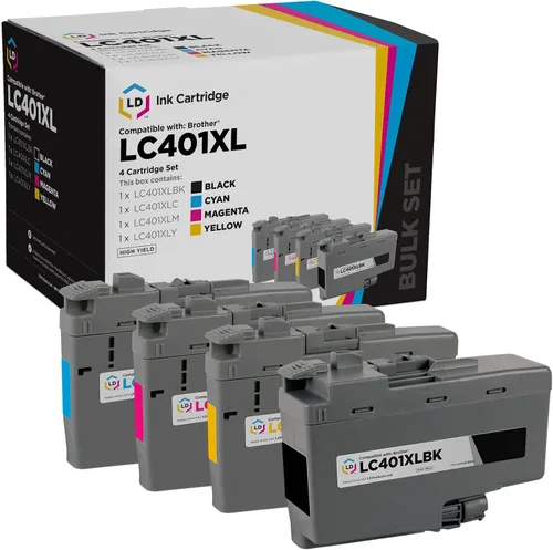 LD Productos Cartucho de tinta compatible para Brother LC401XL Juego de tintas de alto rendimiento (negro, cian, magenta, amarillo, 4 unidades) para