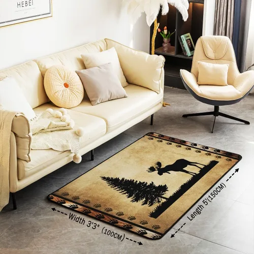 Miniatura 3 de jejeloiu Alfombras de ciervo para sala de estar, dormitorio, niños, alfombra decorativa de animales salvajes, 4 x 5, naturaleza, vida silvestre