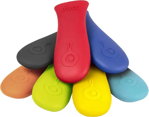 Miniatura 4 de Lodge Plancha cuadrada de hierro fundido de 11 pulgadas y soporte de mango caliente de silicona, mango de silicona protector contra el calor rojo