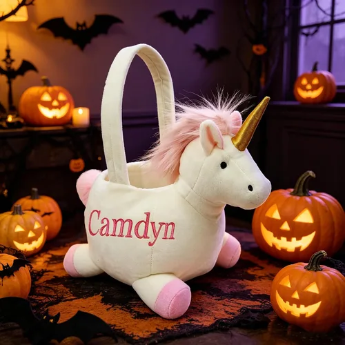 Miniatura 16 de Cesta personalizada para cacería de huevos de Pascua, cesta de unicornio de felpa con nombre impreso (cesta de unicornio con personalización)