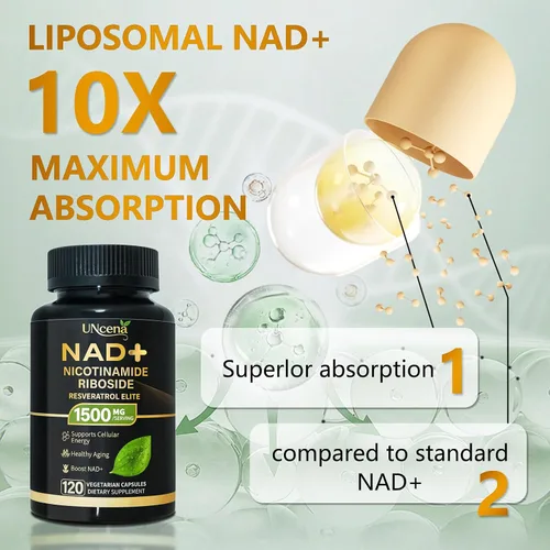 Miniatura 4 de Suplemento NAD 1500mg - NAD+ Liposomal Nicotinamida Ribósido con Resveratrol, NAD Plus Potenciador - Apoyo para la Salud Celular, Resistencia