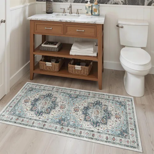 Miniatura 434 de Madane Tapete lavable de 2 x 10 pies para pasillo, cocina, recibidor, clásico, suave, antideslizante para interiores, casa de campo, baño, sala