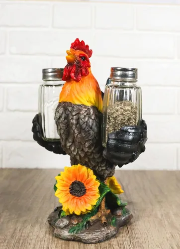 Miniatura 9 de Ebros Country Farm Barnyard Alpha Rooster - Juego de salero y pimentero, juego de figuras de girasol, aves de corral, pollo, condimentos decorativos