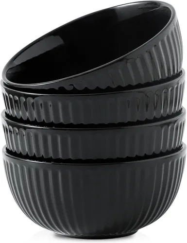 Miniatura 11 de HASENSE Juego de 3 cuencos pequeños de mezcla, cuencos de porcelana acanalados negros de 1.5/1/0.5 cuartos de galón para cocina, cocción, horneado