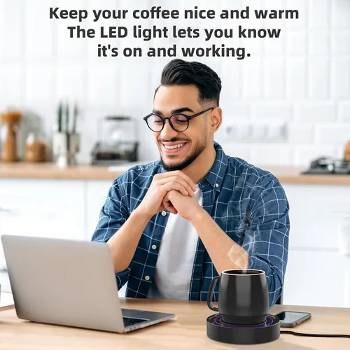 Miniatura 7 de Calentador de café con juego de tazas, calentador eléctrico de tazas para escritorio, oficina, uso doméstico, calentador de velas con interruptor
