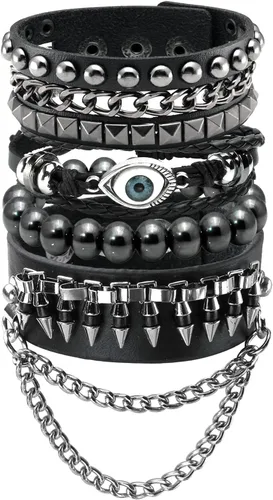 Miniatura 10 de Eigso Pulseras de cuero punk con tachuelas para hombres y mujeres, estilo clásico retro de los años 80, remaches, pulseras para hombre y mujer