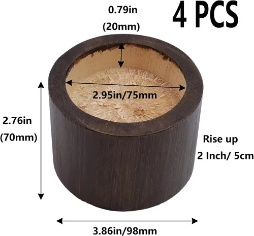 Miniatura 2 de Semetall Elevadores de cama de madera para muebles, elevadores de cama resistentes de 2 pulgadas, juego de 4, soporta 6000 libras, elevadores