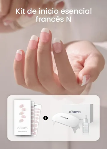 Miniatura 2 de ohora Juego de tiras de uñas de gel semicuradas (N Essential French Starter Kit) incluye lámpara de tamaño completo y mini removedor, calidad de N