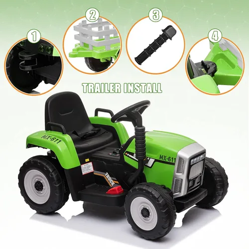 Miniatura 6 de SEHOMY Tractor de paseo para niños con remolque y motores duales de 25W, vehículo de juguete eléctrico para niños alimentado por batería de 12V