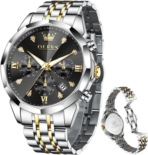 Miniatura 9 de OLEVS - Relojes para hombre de diamantes de lujo, casual, esfera grande, acero inoxidable, impermeable, para negocios, de vestir, analógico
