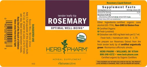 Miniatura 2 de Herb Pharm Extracto de hierbas líquido de romero: soporte cognitivo tradicional orgánico, para memoria y alerta, soporte circulatorio, sin gluten