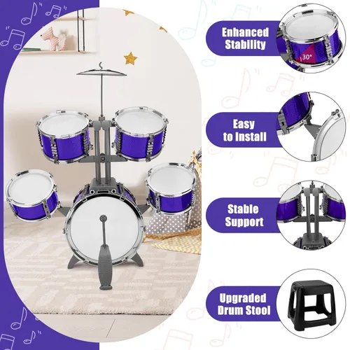 Miniatura 2 de Conjunto de Batería de Jazz para Niños Kit de Rock Juguetes para Niños de 3 a 7 Años - 5 Piezas Conjunto de Banda Musical para Niños Pequeños