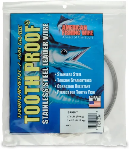 Miniatura 42 de AFW Alambre Líder Duro de Una Hebra de Acero Inoxidable a Prueba de Dientes - Brillante y Camuflaje para Tiburón, Barracuda, Caballa Real, Wahoo