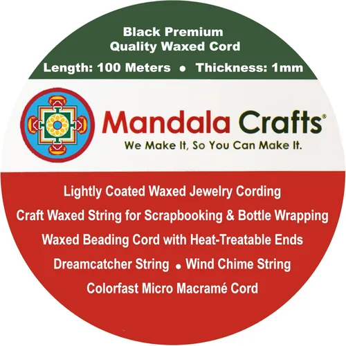Miniatura 7 de Cuerda Mandala Crafts 0.03 pulgadas 109 yardas para hacer joyería, artesanía, macramé, cuerda de algodón encerado Negro