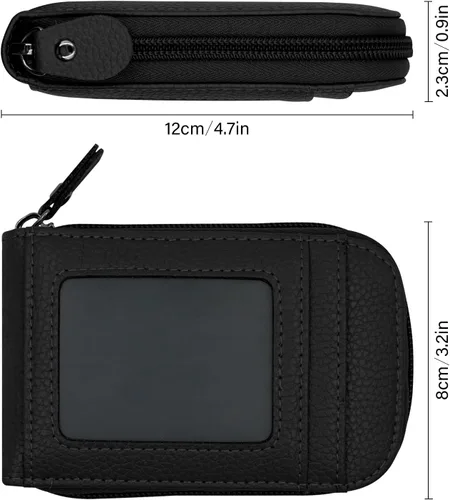 Miniatura 24 de RFID mini organizador de tarjetas de crédito, cuero auténtico, billetera compacta con visor de identificación, S, Negro