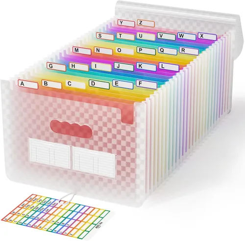 Miniatura 10 de ABC life Organizador de archivos de acordeón de 26 bolsillos, soporte mensual expandible de alta capacidad para facturas y recibos con pestañas
