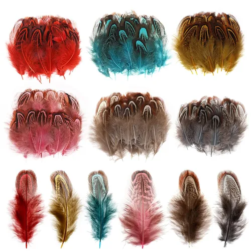 MWOOT 120 plumas de colores artísticos para manualidades, 6 colores, mini plumas de faisán de 4 a 3.1 in para aretes de bricolaje, joyería,