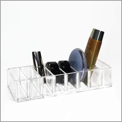 Miniatura 5 de Organizador compacto de acrílico transparente con 8 ranuras, soporte organizador de maquillaje para tocador, organizador de maquillaje desmontable