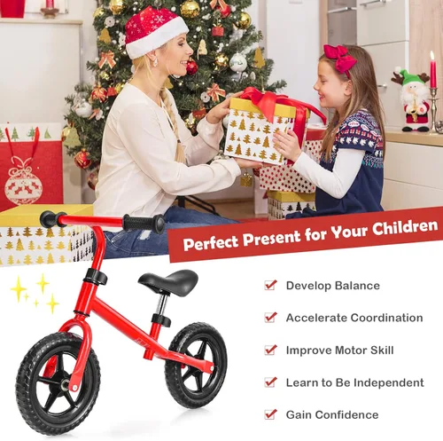 Miniatura 8 de BABY JOY Bicicleta de equilibrio para niños, bicicleta de entrenamiento sin pedal con manillar y asiento ajustables y neumáticos EVA a prueba de Rojo