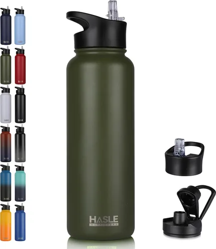 Miniatura 64 de HASLE OUTFITTERS Botella de agua aislada de 22 onzas, botella de agua de acero inoxidable de doble pared, boca ancha con tapa de popote y tapa