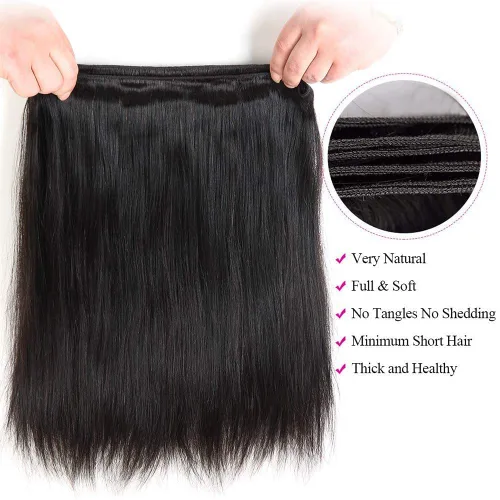 Miniatura 7 de 4 paquetes de cabello humano lacio brasileño de 14, 16, 18, 20 pulgadas, 100% sin procesar, virgen, lacio, paquetes de cabello humano