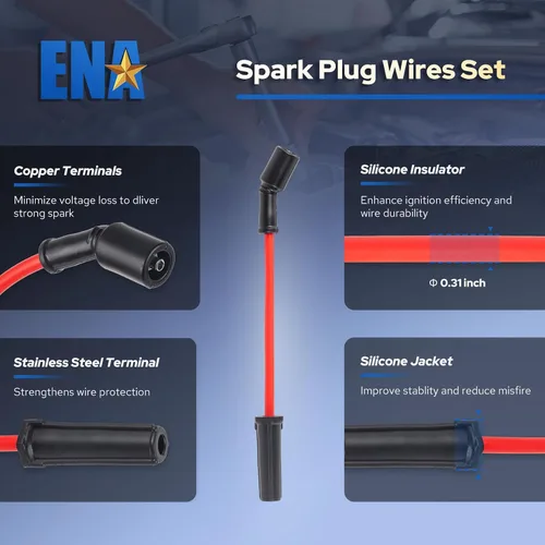 Miniatura 8 de ENA Juego de 8 bobinas de encendido cuadradas 8 bujías de platino y juego de cables rojos compatibles con Chevrolet Chevy GMC Hummer Avalanche