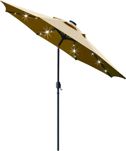 Miniatura 7 de Sunnyglade Sombrilla de patio con luz LED solar de 9 pies con 8 varillas/ajuste de inclinación y sistema de elevación de manivela (azul turquesa)