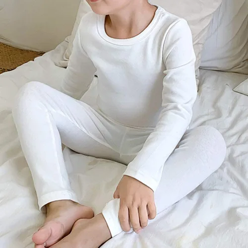 Miniatura 5 de KISBINI Pijama básico de algodón de color sólido para niñas pequeñas, conjunto de 2 piezas