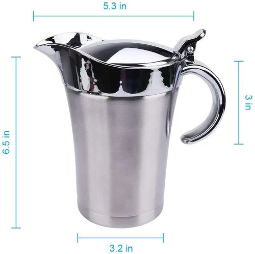 Miniatura 4 de ShineMe Jarra de acero inoxidable para salsa de barco con tapa, 16 onzas con aislamiento de doble pared para mantener la salsa caliente