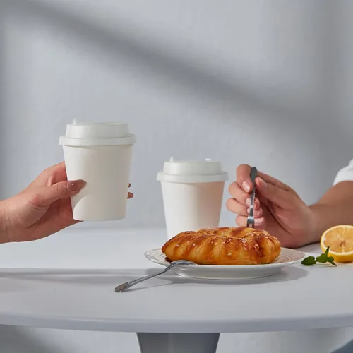 Miniatura 5 de JOLLY PARTY [Paquete de 100] Tazas de café de papel de 10 onzas, taza de café de papel desechable con tapas, taza de bebida caliente/fría para agua