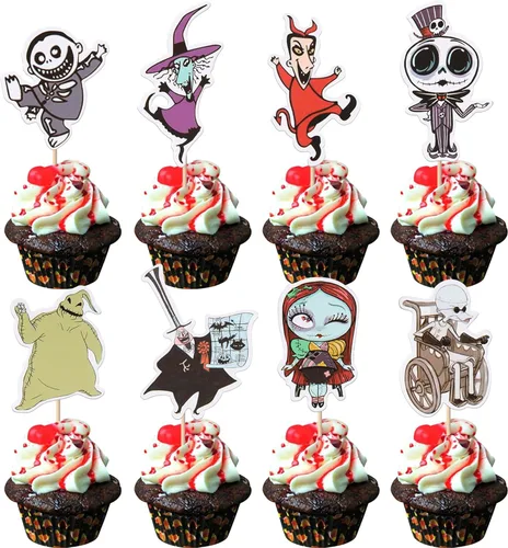 Miniatura 21 de Rsstarxi Paquete de 24 adornos para cupcakes Little Boo con purpurina, bruja, gato, calabaza, castillo, fantasma, magdalenas, alimentos, decoración