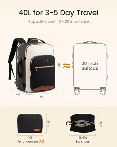 Miniatura 5 de LOVEVOOK Mochila de viaje grande para mujeres y hombres, mochila de transporte de 40 litros para aviones, bolsa de viaje para artículos personales