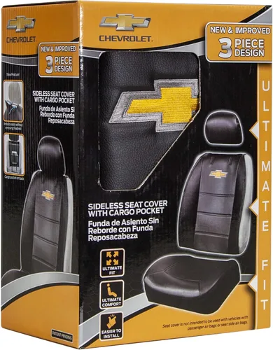 Miniatura 5 de Plasticolor 008599R01 Chevy Chevrolet Logo Universal Fit Car Truck o SUV Funda de asiento sin laterales de 3 piezas con reposacabezas , color negro
