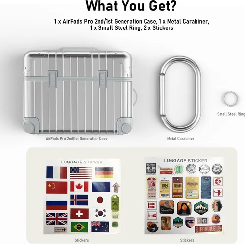 Miniatura 7 de KOREDA Funda compatible con AirPods Pro de 2ª/1ª generación, bonita y divertida funda con diseño de maleta para Airpods Pro de 2ª/1ª