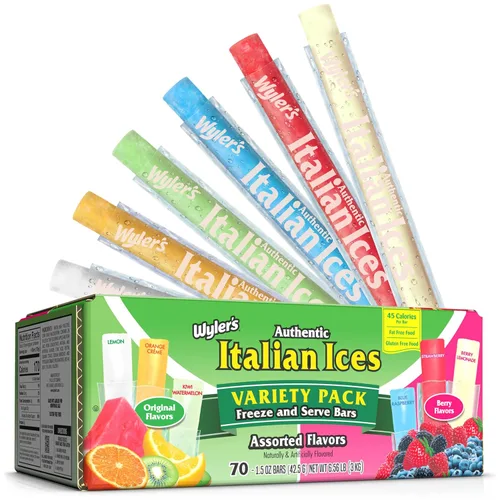 Wyler's Paquete variado de helados italianos, originales y bayas y cerezas, barras de congelador de 1.5 onzas, 70 unidades