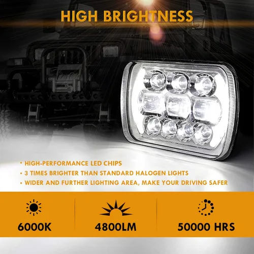 Miniatura 5 de Auxbeam Faro LED de 5 x 7 de haz alto y bajo, 85 W, 7 x 6 pulgadas, con ojos en ángulo DRL, aprobado por DOT, H6054 para Jeep Wrangler Cherokee XJ