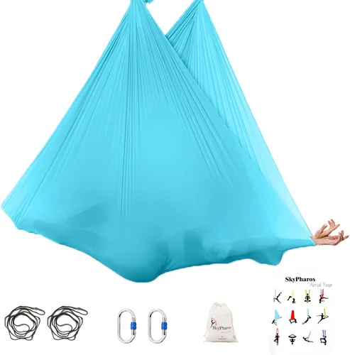 Juego de columpio de yoga de seda aérea de 5.5 yardas - Kit de hamaca de yoga aérea antigravedad volador para fitness, tela de tricot de nailon