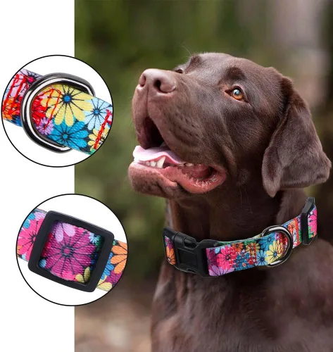Miniatura 3 de Collar de perro para perros pequeños con patrón floral para hembras y perros, talla S A1_Girasol
