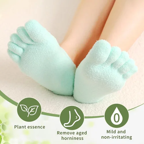 Miniatura 7 de Calcetines hidratantes de gel de 5 dedos para talones secos y agrietados, con infusión de aloe y karité, calcetines de spa suaves y mullidos
