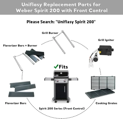 Miniatura 9 de Uniflasy Barras aromatizantes 7635 y tubos de quemador de parrilla 69785 para Weber Spirit I y II 200 con control frontal, Spirit E210, E220, S210