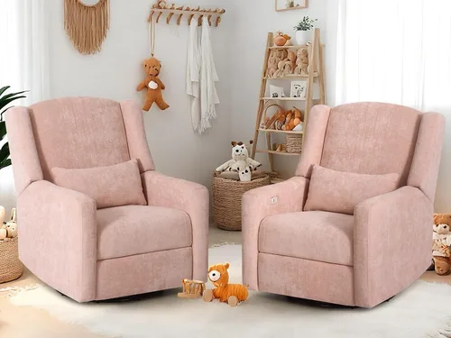 Miniatura 10 de Silla reclinable eléctrica giratoria, planeador grande para guardería con puerto de carga USB, mecedora tapizada de felpilla para dormitorio