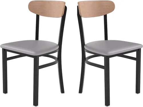 Miniatura 25 de Flash Furniture Wright - Silla de comedor comercial, respaldo de madera con acabado de abedul natural, asiento de vinilo negro, 500 libras