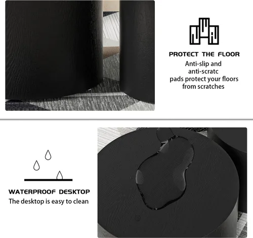 Miniatura 8 de WILLIAMSPACE Juego de 2 mesas auxiliares anidadas, redondas de madera negra para espacios pequeños, sala de estar, dormitorio, mesa auxiliar