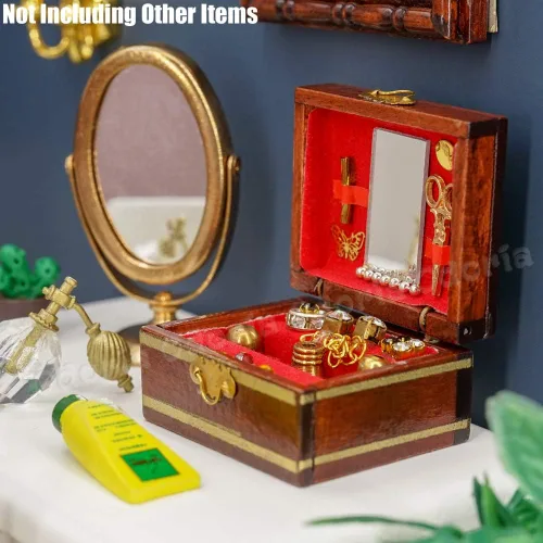 Miniatura 7 de Odoria Caja de joyería para casa de muñecas en miniatura: caja de maquillaje a escala 1/12, organizador para dormitorio victoriano - Mini cofre