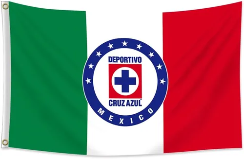 Cruz Azul - Bandera tricolor de México Futbol Club, A.C. Bandera de 3 x 5 pies de doble cara Bandera de fútbol La Maquina Celeste resistente,