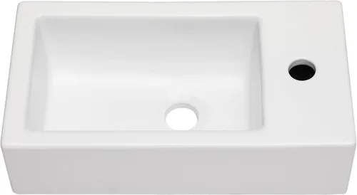 Miniatura 4 de Fregadero rectangular pequeño de 18 x 10 pulgadas, fregadero rectangular de cerámica de porcelana blanca con orificio de grifo único para colgar