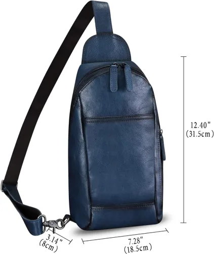Miniatura 5 de FEIGITOR Bolso bandolera de cuero genuino hecho a mano retro bandolera mochila bolso pecho hombro senderismo riñonera